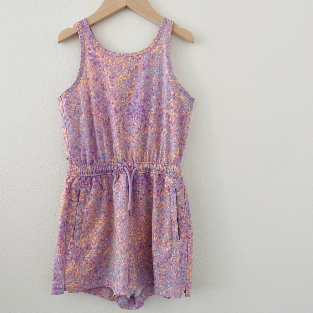 Athleta Girl Play More Romper Sun Spray Lilac Purple Orange